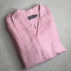 Vintage Polo Ralph Lauren men's silk linen pink loop collar camp button up xxl